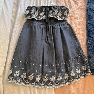 Strapless Navy Embroidered Mini Dress